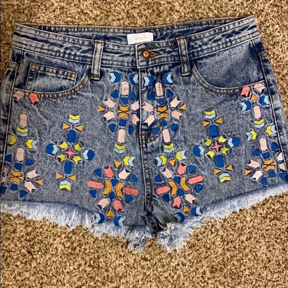 High rise embroidered denim shorts